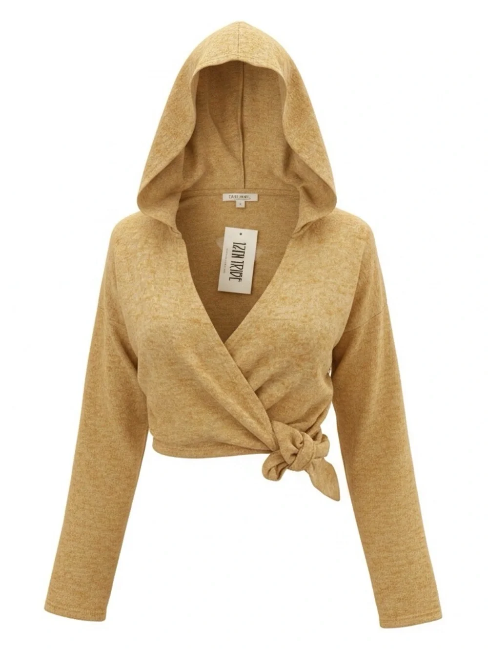 12th Tribe Tie Front Cardigan Sweater Cropped Hooded Size M